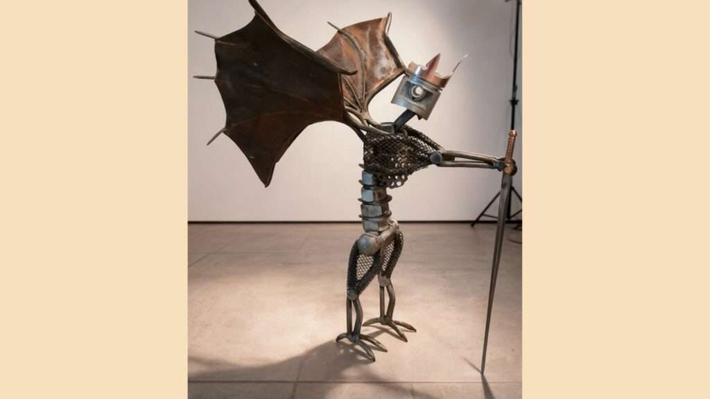 sculpture métal chevalier dragon