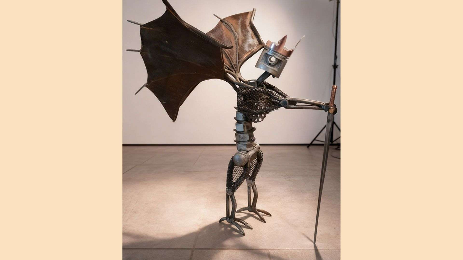 sculpture métal chevalier dragon