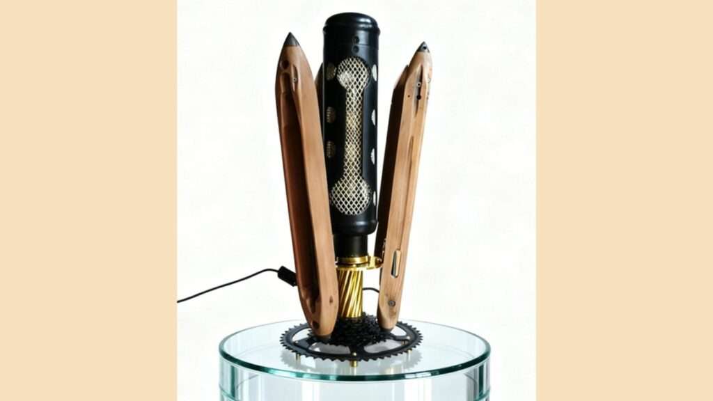 sculpture métal lampe navette filage