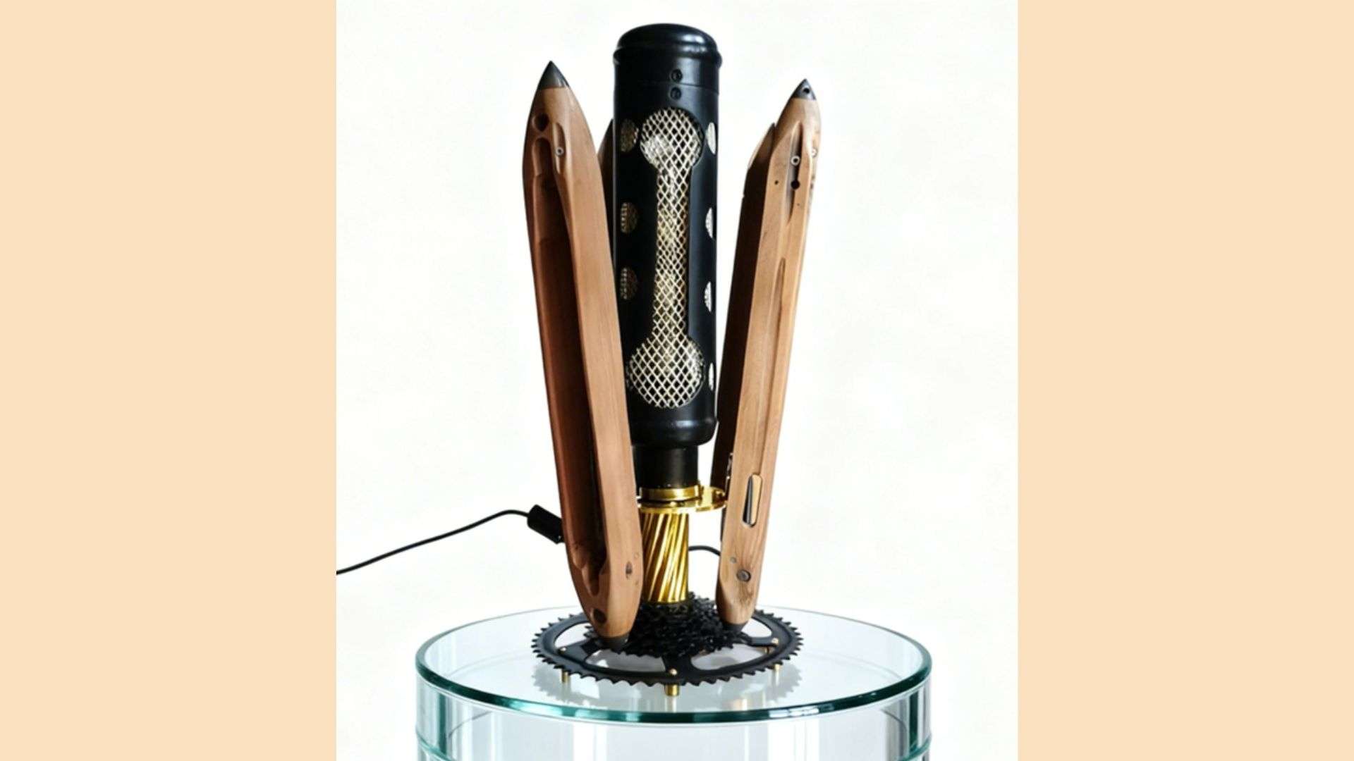 sculpture métal lampe navette filage