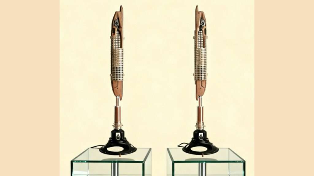 sculpture métal lampe navette filage