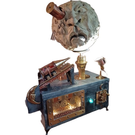 Sculpture mixte De la Terre à la Lune, hommage à Georges Méliès