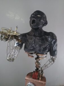 Détail de la sculpture L’homme tourmenté